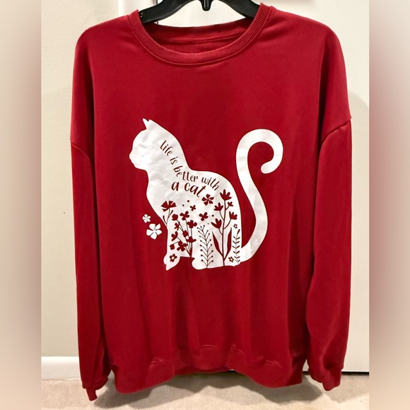 Tops - Red Cat-Themed Sweatshirt